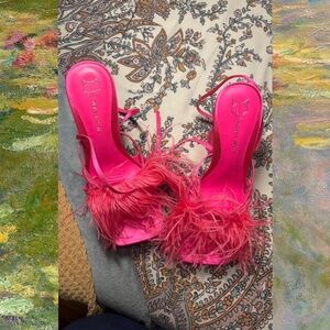 Faux Feather Naked Wolfe Heels